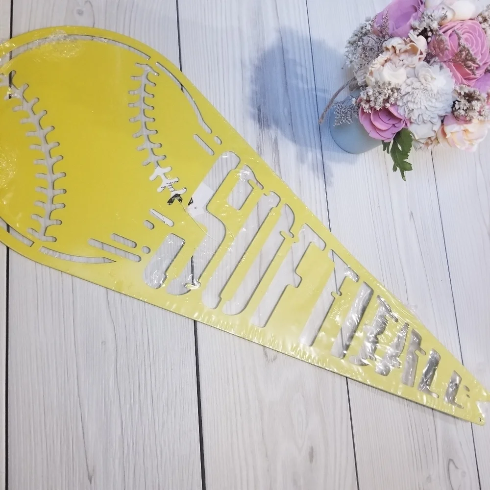 NWT Yellow softball pennant metal wall decor - Picture 4 of 10